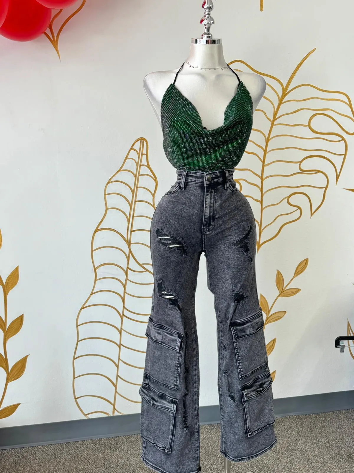Distressed Denim Wide Leg Pants