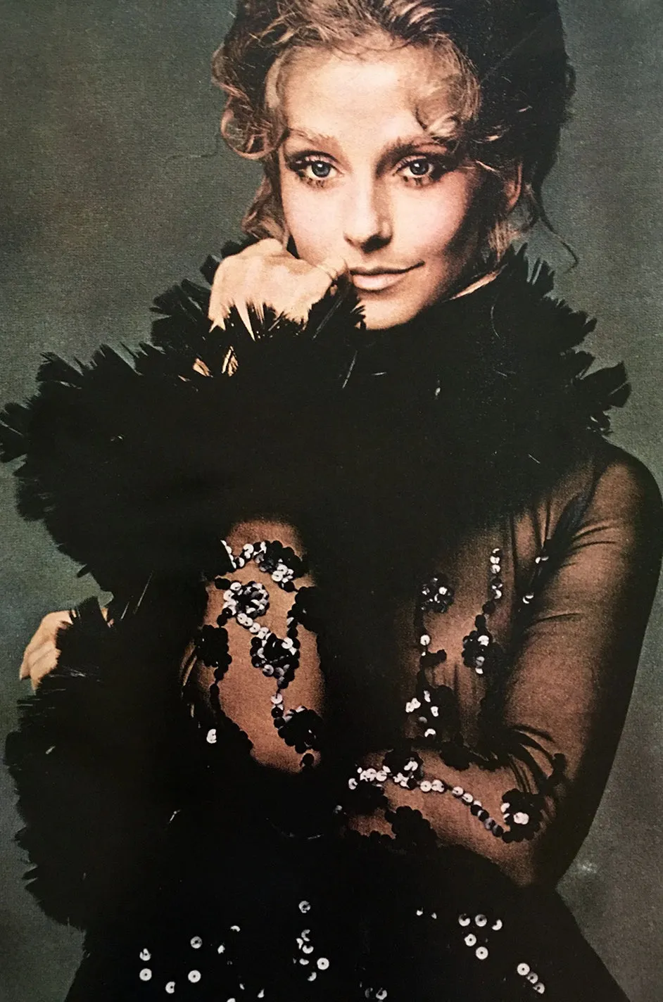 Documented Fall 1970 Oscar de la Renta Ostrich Feather & Sequin Silk Dress