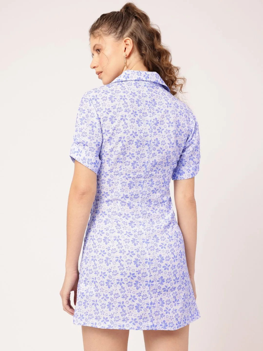 DressBerry Botanical Bliss Floral Print Pocket Detail Mini Shirt Dress