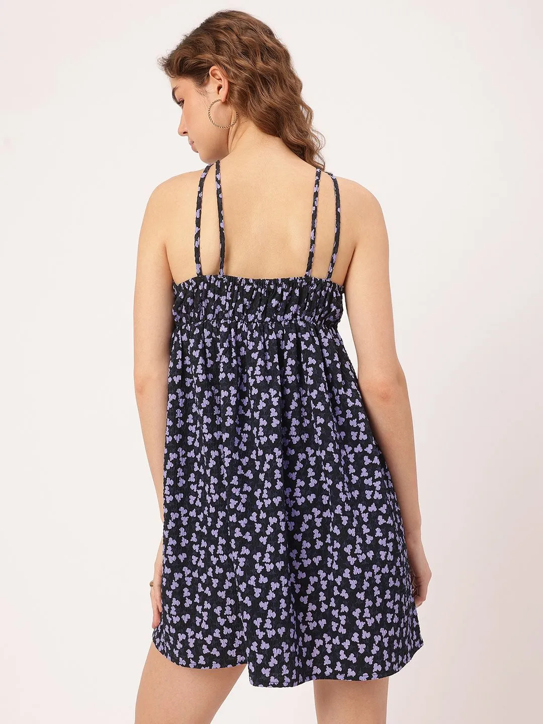 DressBerry Floral Finesse Ruched Seersucker A-Line Mini Dress