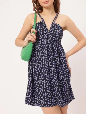 DressBerry Floral Finesse Ruched Seersucker A-Line Mini Dress