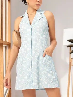 DressBerry Floral Flick Seersucker Mini Shirt Dress