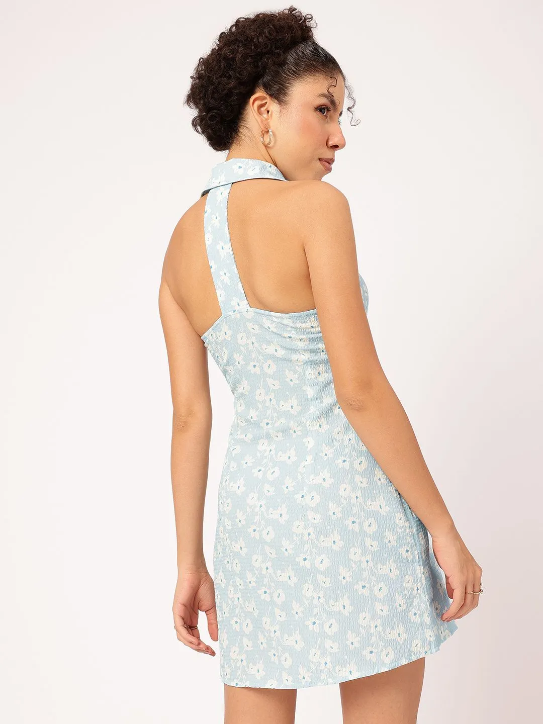 DressBerry Floral Flick Seersucker Mini Shirt Dress