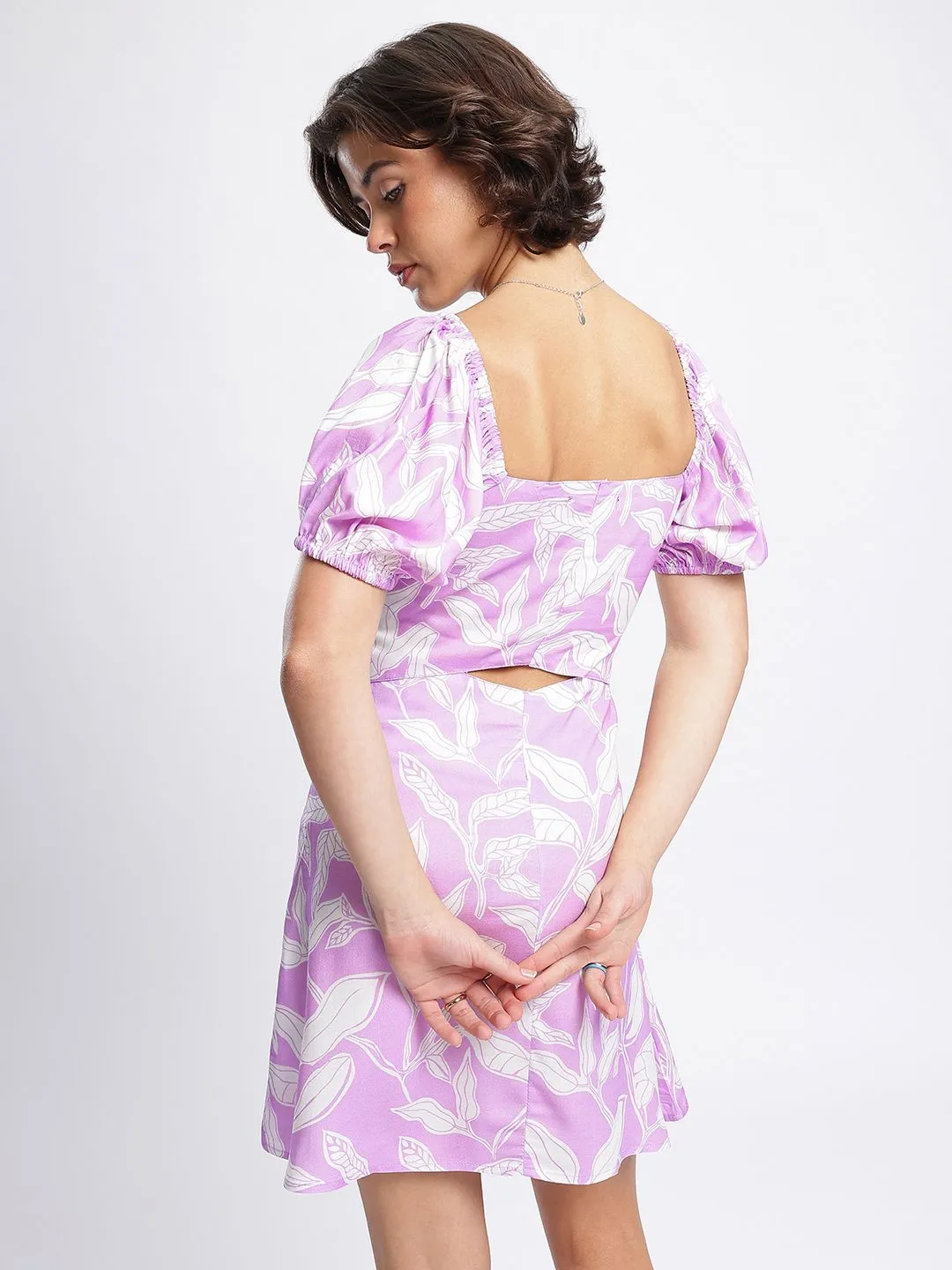 DressBerry Floral Frenzy Printed Cut-Out Detail Mini Sheath Dress