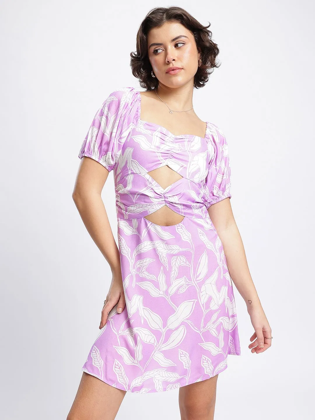 DressBerry Floral Frenzy Printed Cut-Out Detail Mini Sheath Dress