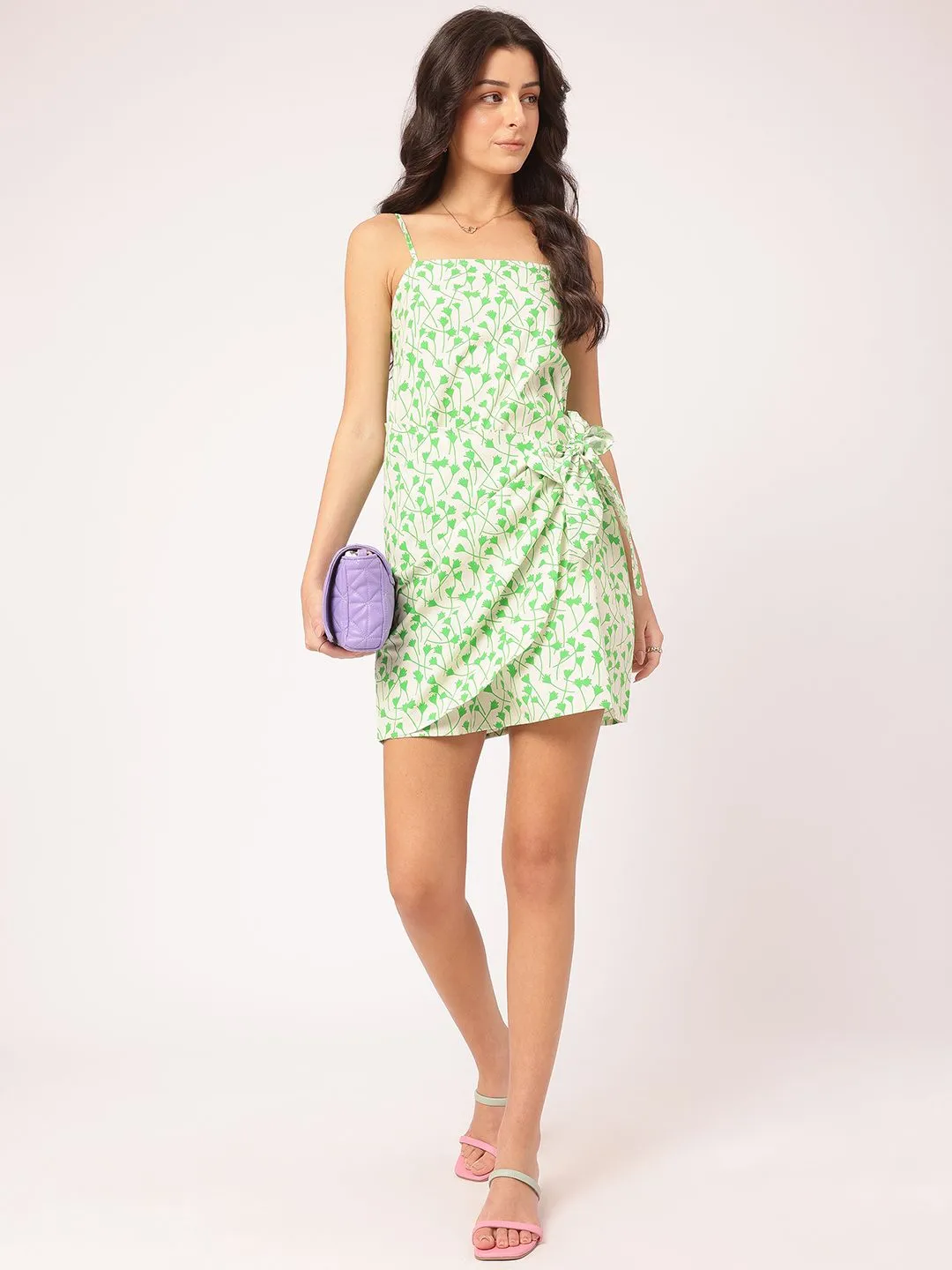 DressBerry Fluttering Fancies Printed Strappy Mini Wrap Dress