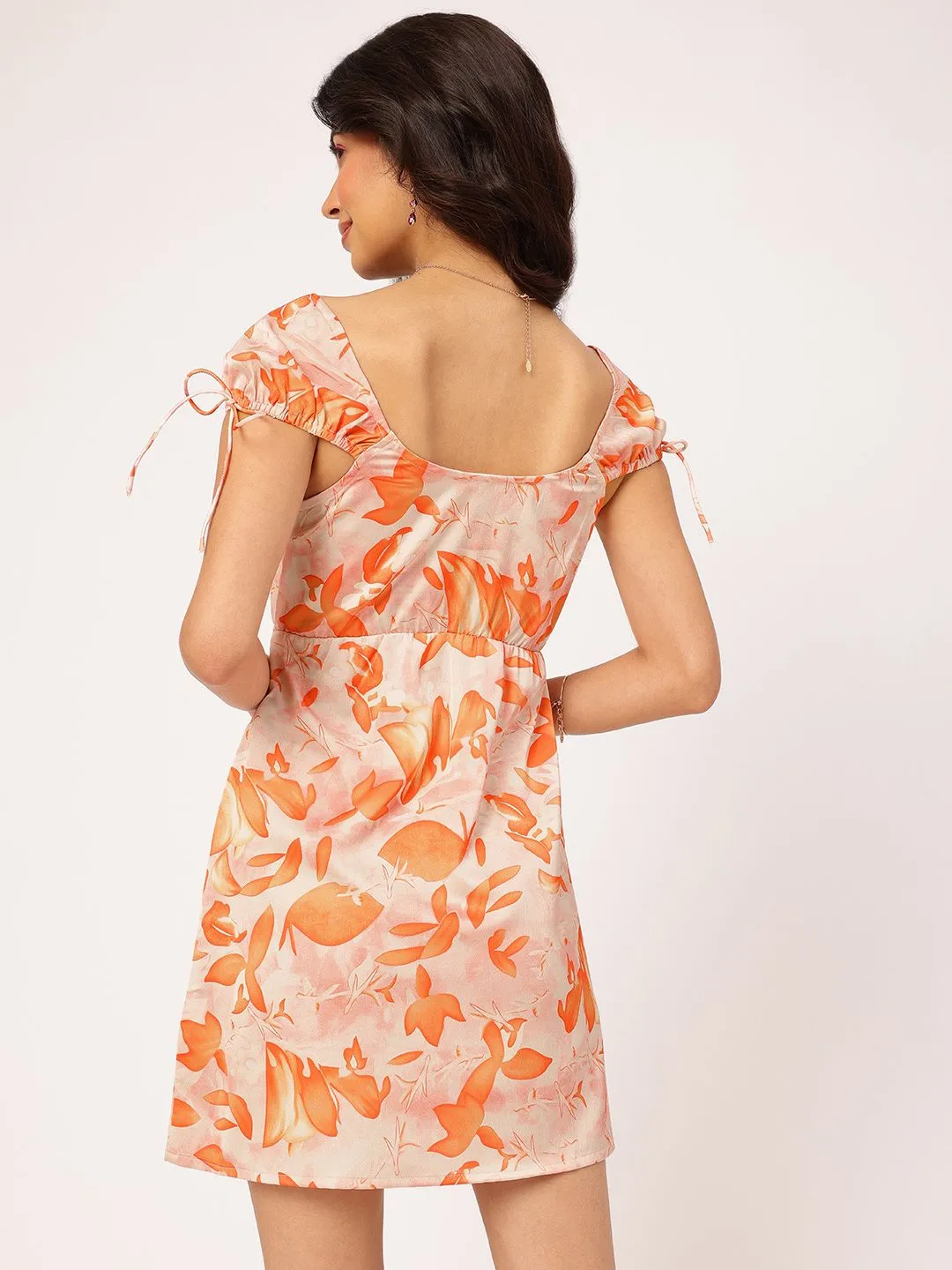 DressBerry Glamour Galore Satin Finish Floral Printed Cap Sleeves Mini Dress