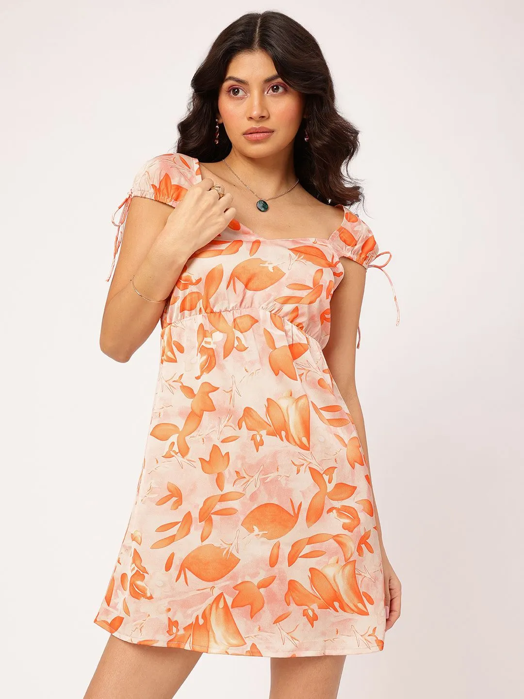 DressBerry Glamour Galore Satin Finish Floral Printed Cap Sleeves Mini Dress