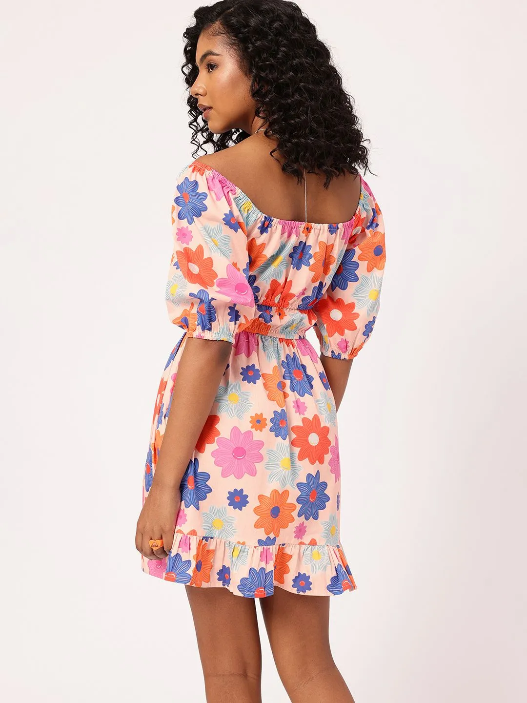 DressBerry Vibrant Play Floral Printed Cinched Waist A-line Mini Dress