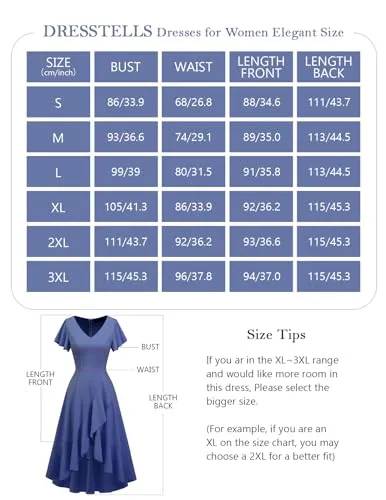 DRESSTELLS Women's Cocktail Dresses Formal Wedding Guest Tea Party Prom Dress V Neck Wrap Elegant Ruffle Modest Bridesmaid Dress Greyblue L