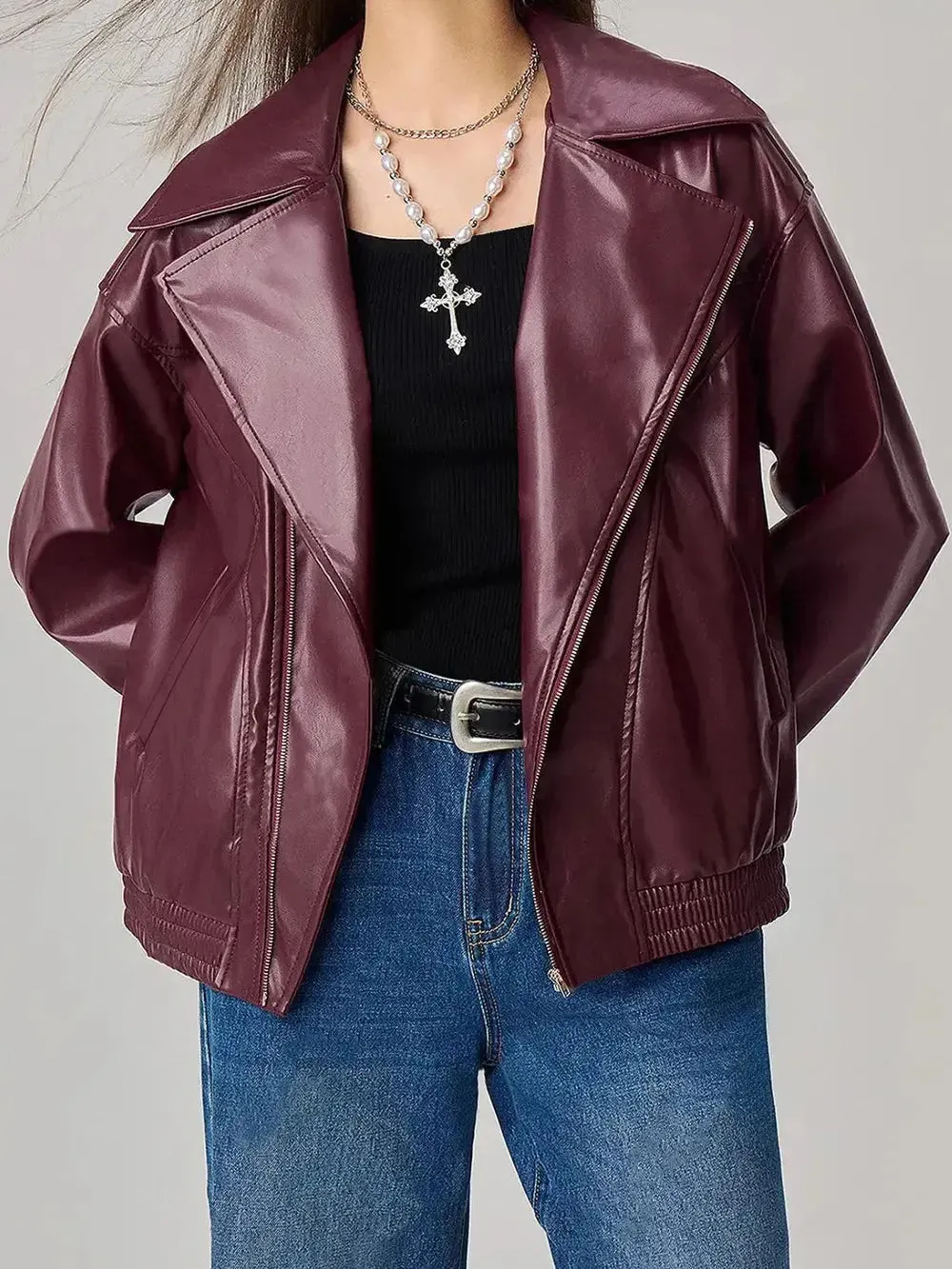 'Dulcinea' Leather Drop Shoulder Jacket