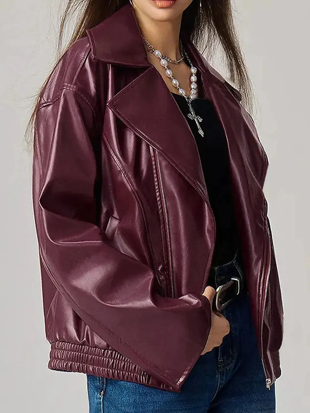 'Dulcinea' Leather Drop Shoulder Jacket