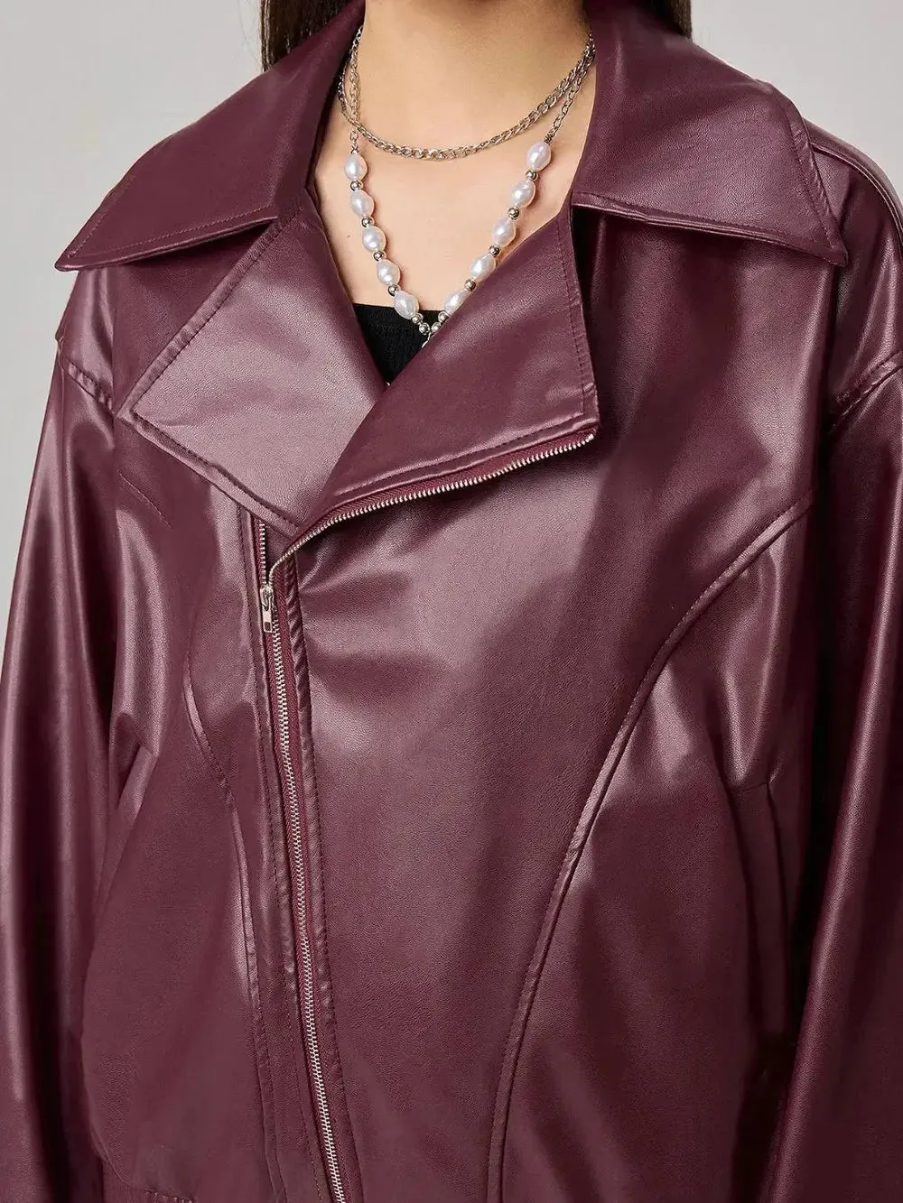 'Dulcinea' Leather Drop Shoulder Jacket
