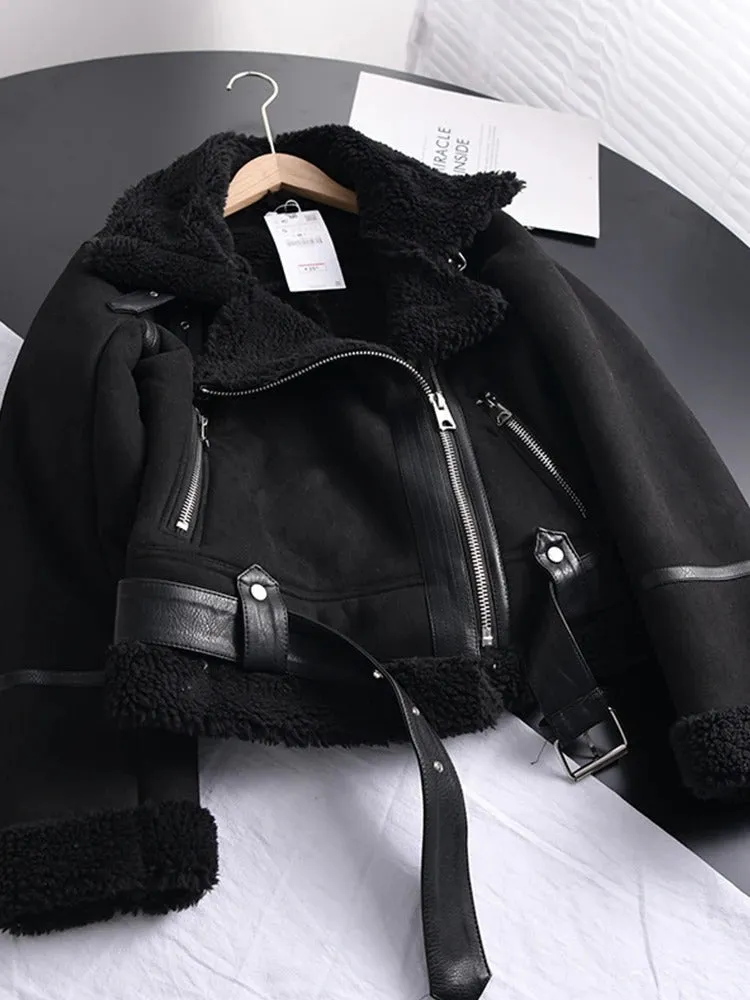 Elegant Women's Shearling Lined Leather Coat