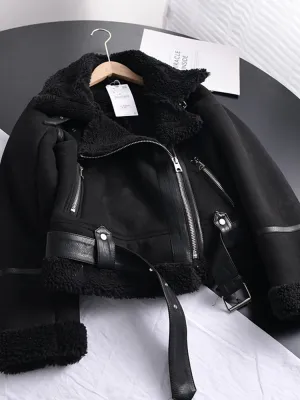 Elegant Women's Shearling Lined Leather Coat