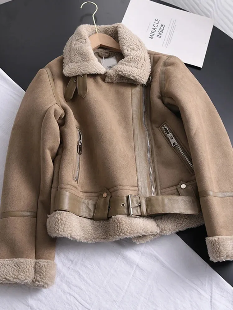 Elegant Women's Shearling Lined Leather Coat