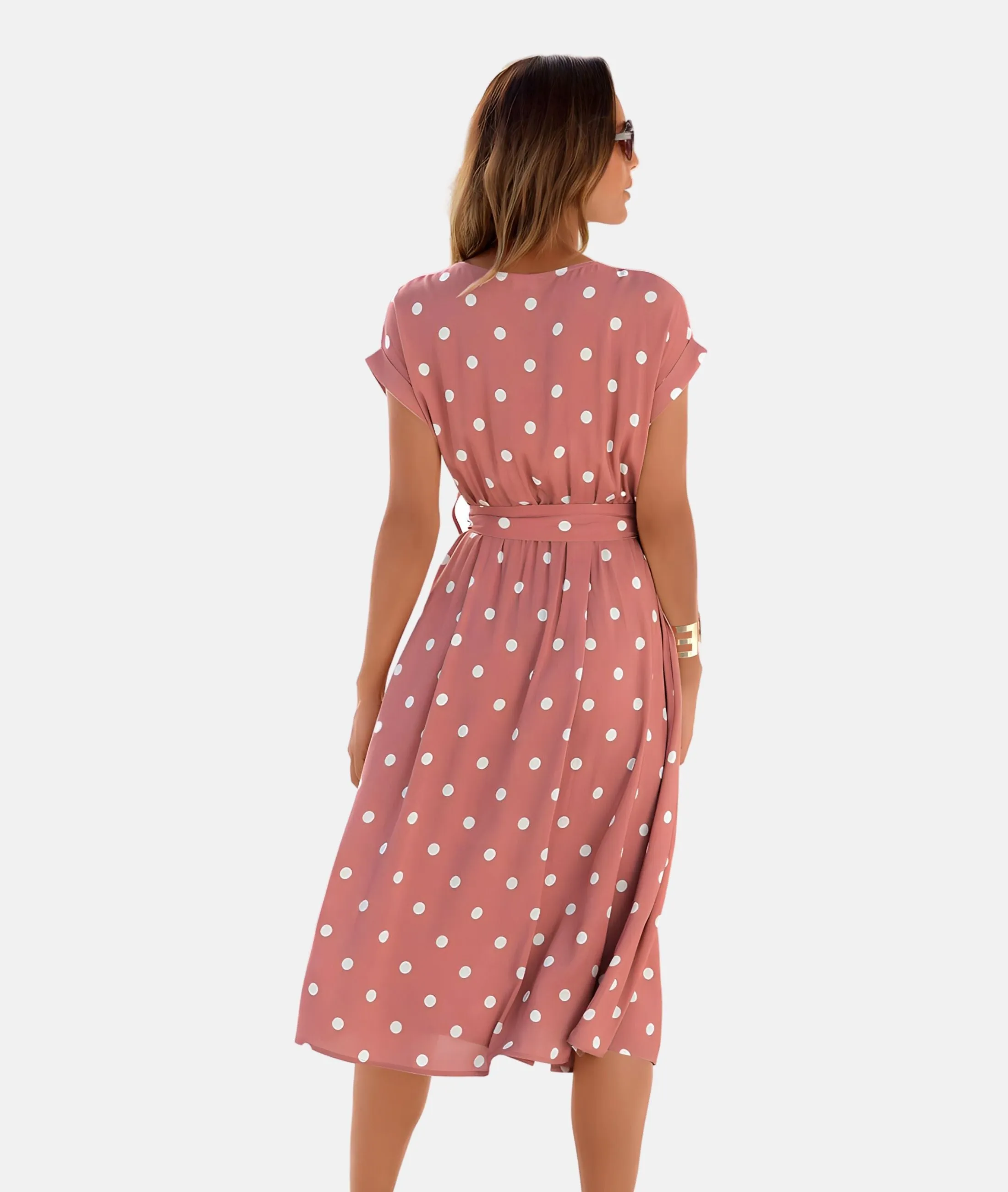 Elegantes Midi-Kleid mit Punktemuster und Taillengürtel