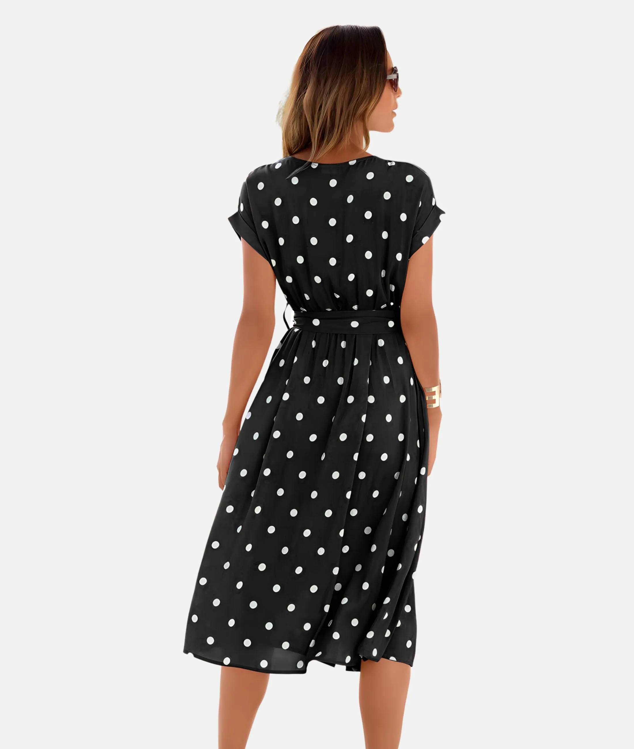 Elegantes Midi-Kleid mit Punktemuster und Taillengürtel