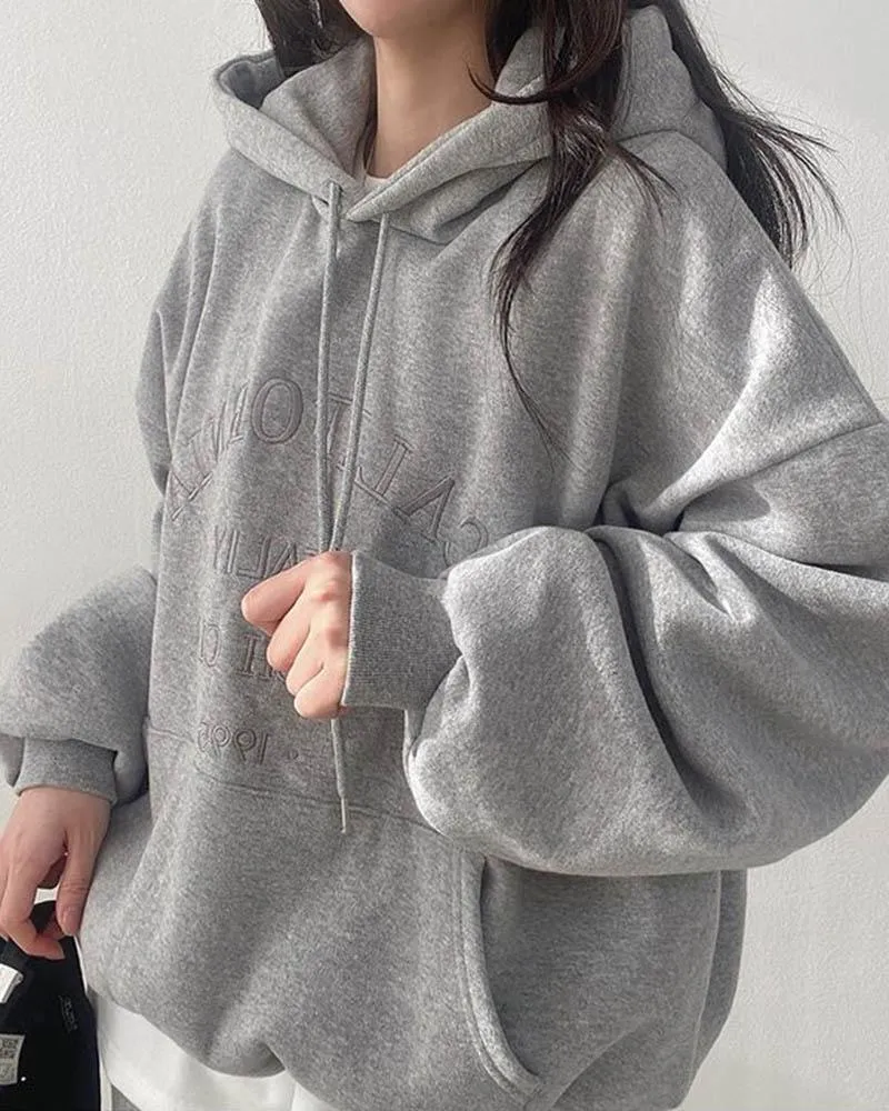 Embroidered Letter Oversized Hoodie