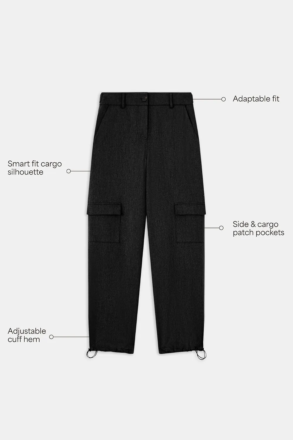 EVERYDAY TAILORING ADJUSTABLE MULTIWAY CARGO TROUSERS - BLACK