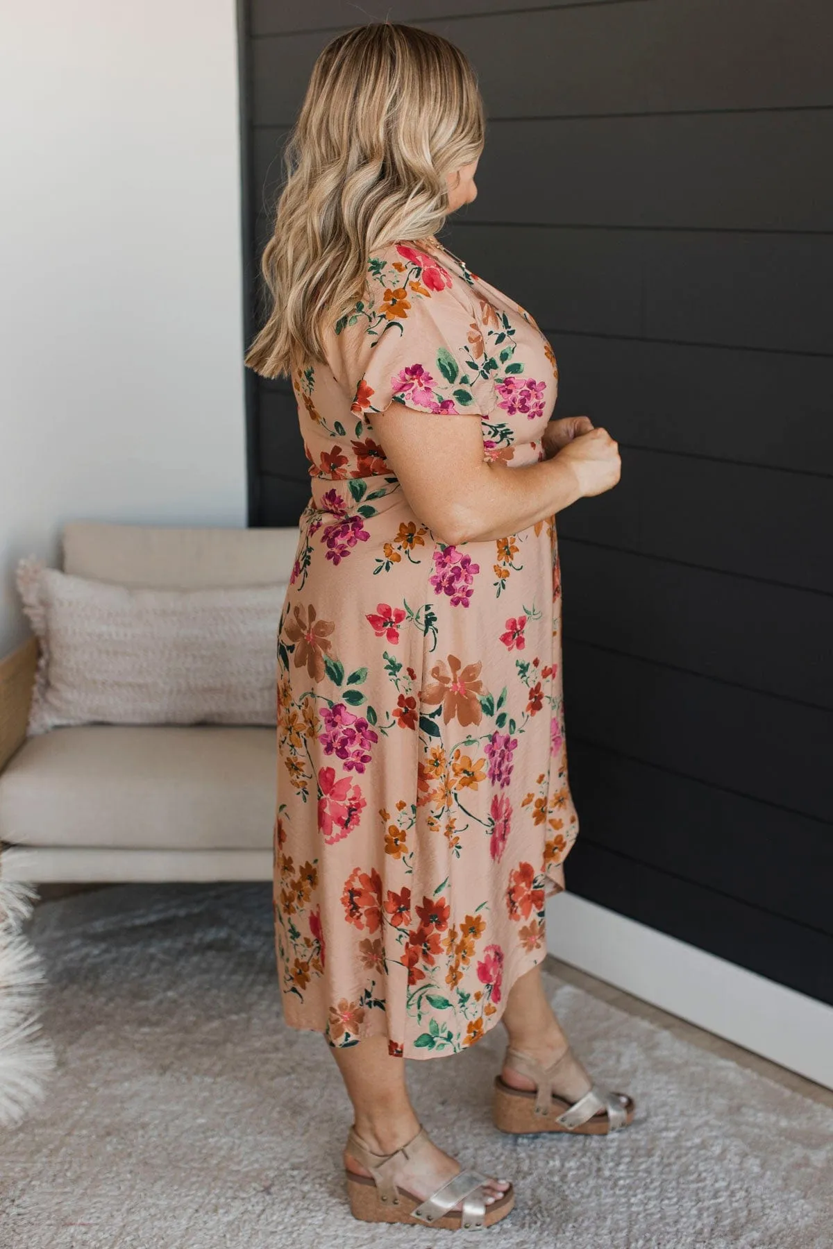 Extreme Appeal Floral Midi Dress- Tan