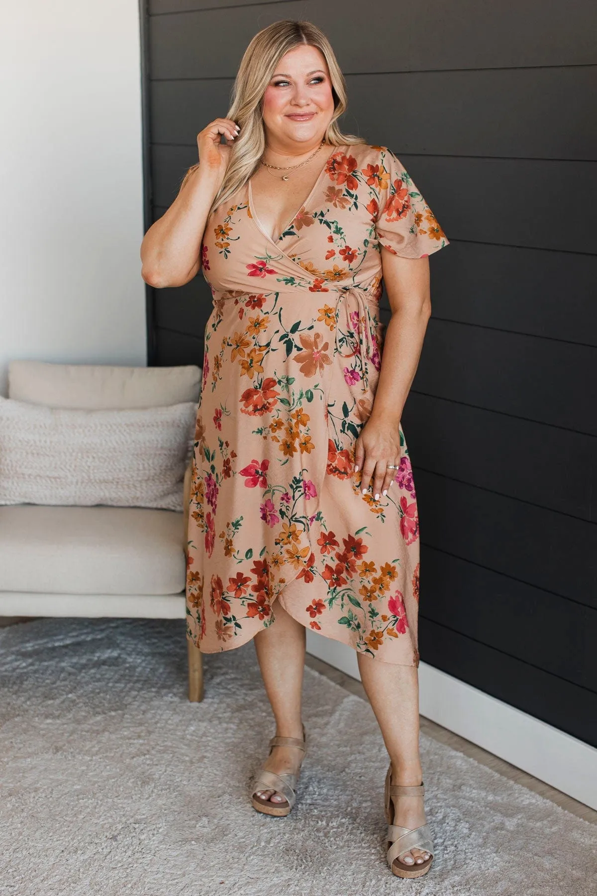 Extreme Appeal Floral Midi Dress- Tan
