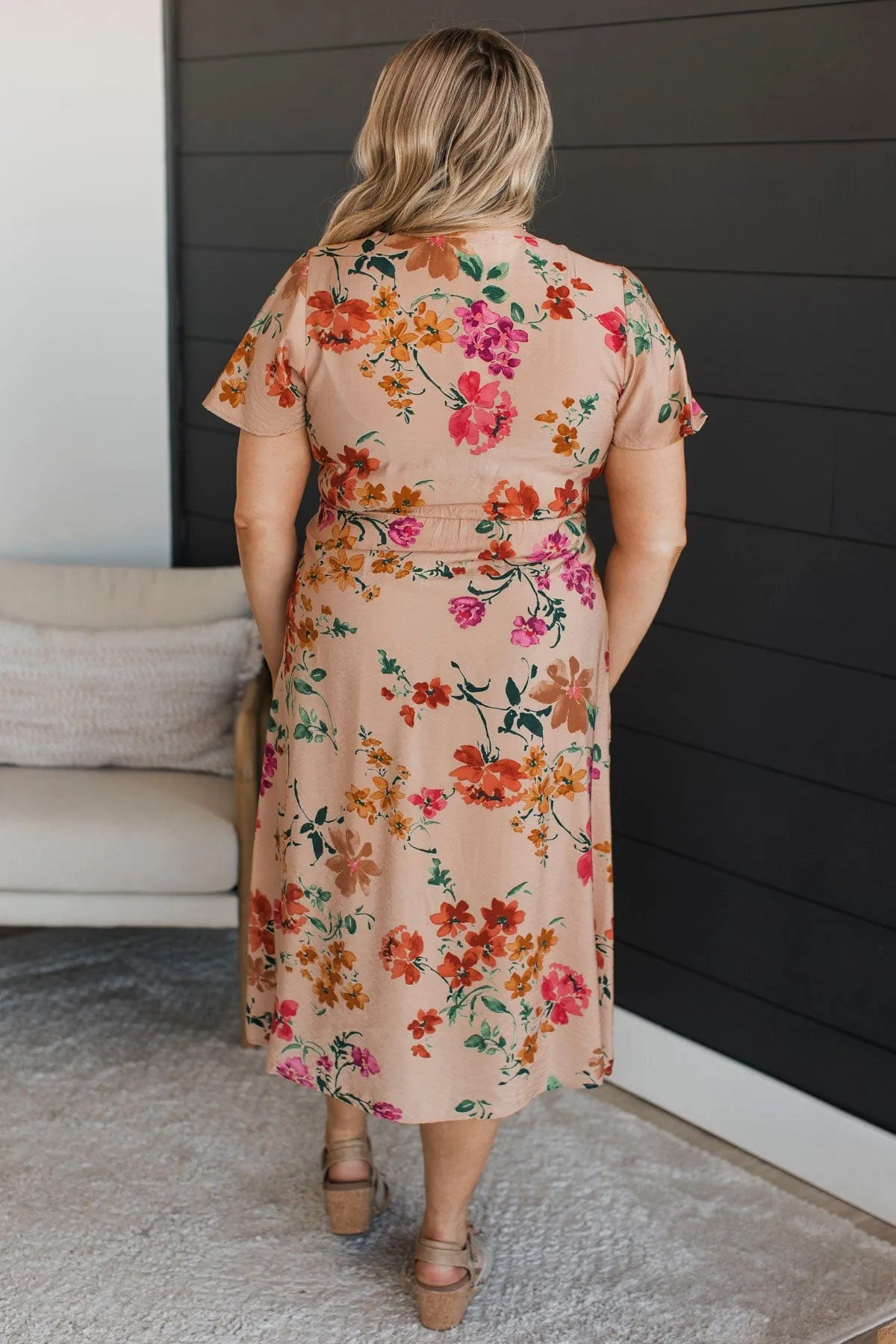 Extreme Appeal Floral Midi Dress- Tan