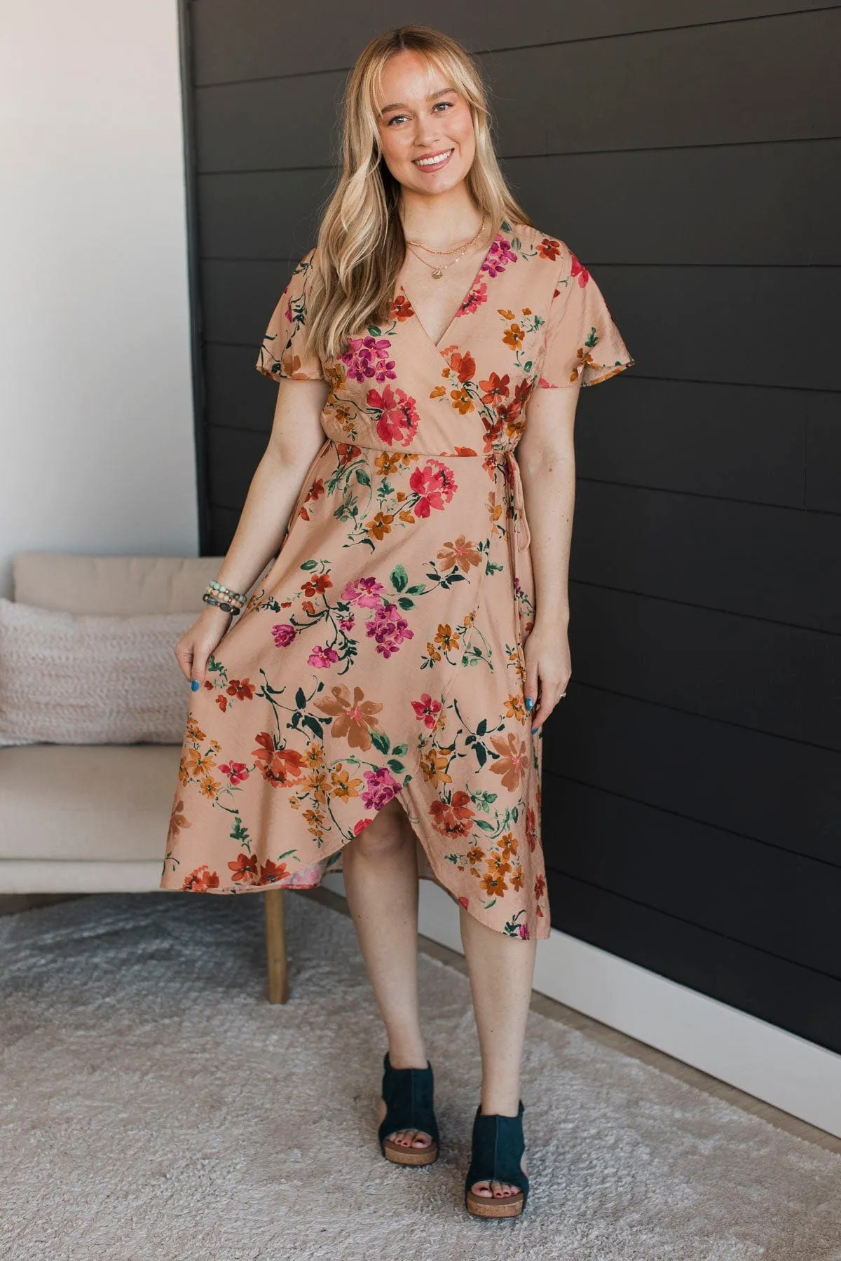 Extreme Appeal Floral Midi Dress- Tan