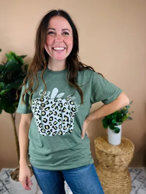 Fall Vibes Olive Leopard Pumpkin Tee
