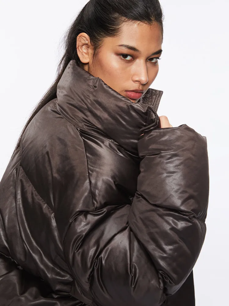Faux Leather Puffer Jacket