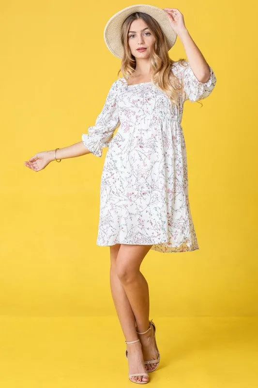 Floral Squared Neck Mini Dress