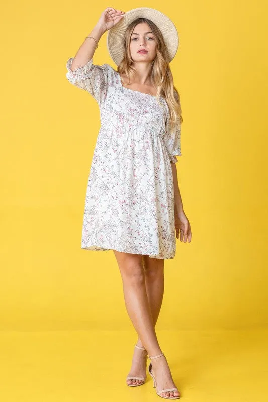 Floral Squared Neck Mini Dress