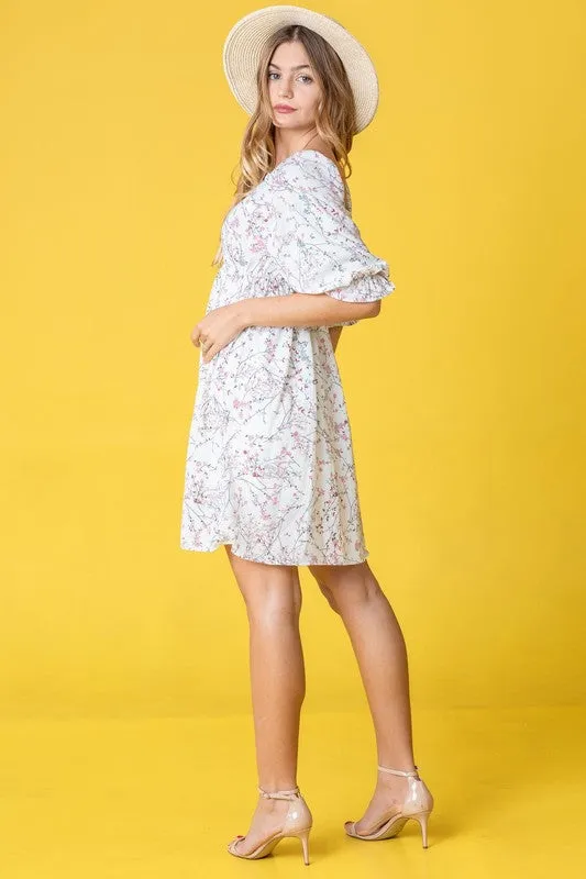 Floral Squared Neck Mini Dress