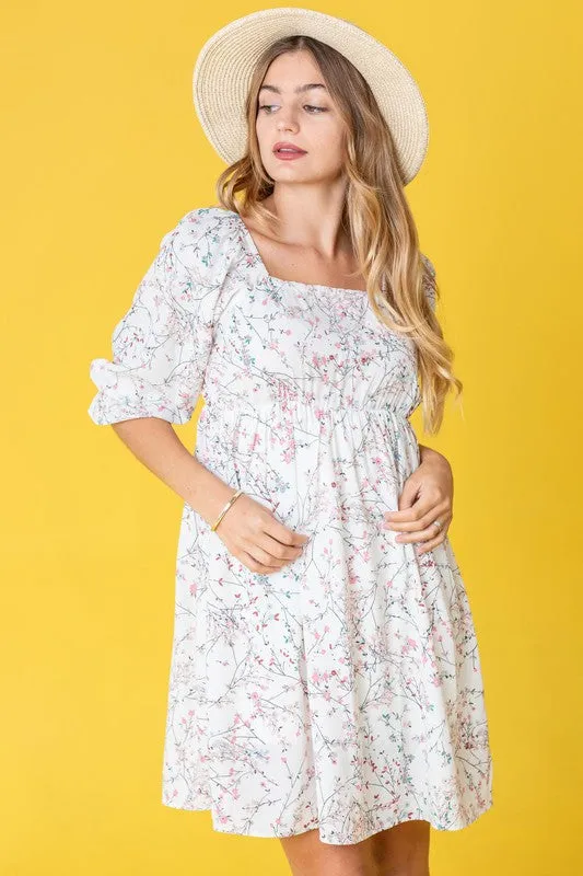 Floral Squared Neck Mini Dress
