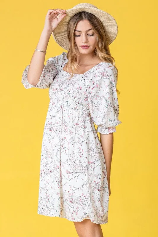 Floral Squared Neck Mini Dress