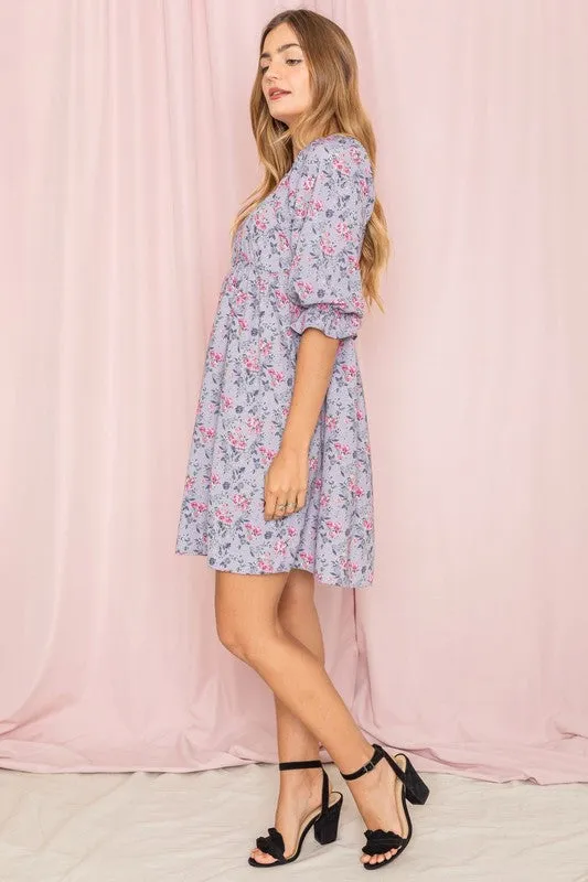 Floral Squared Neck Mini Dress