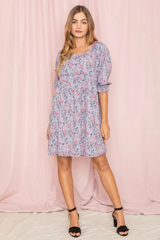 Floral Squared Neck Mini Dress