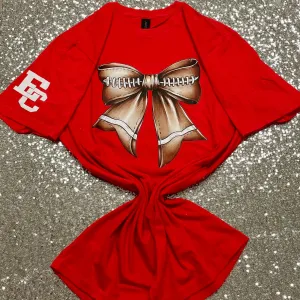 Football Bow Tee - Red