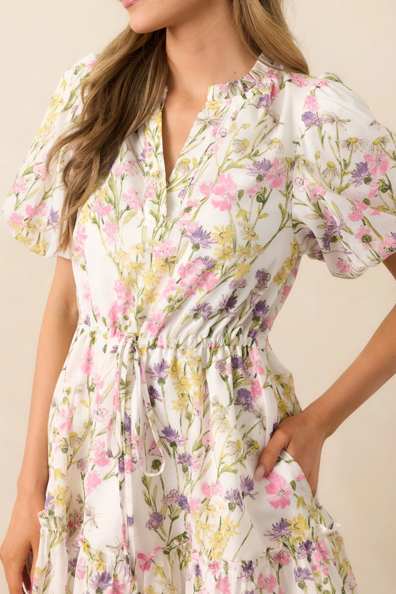 For Good Measure Ivory Floral Cotton Puff Sleeve Mini Dress
