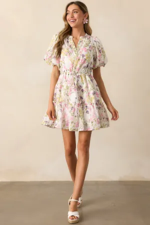 For Good Measure Ivory Floral Cotton Puff Sleeve Mini Dress