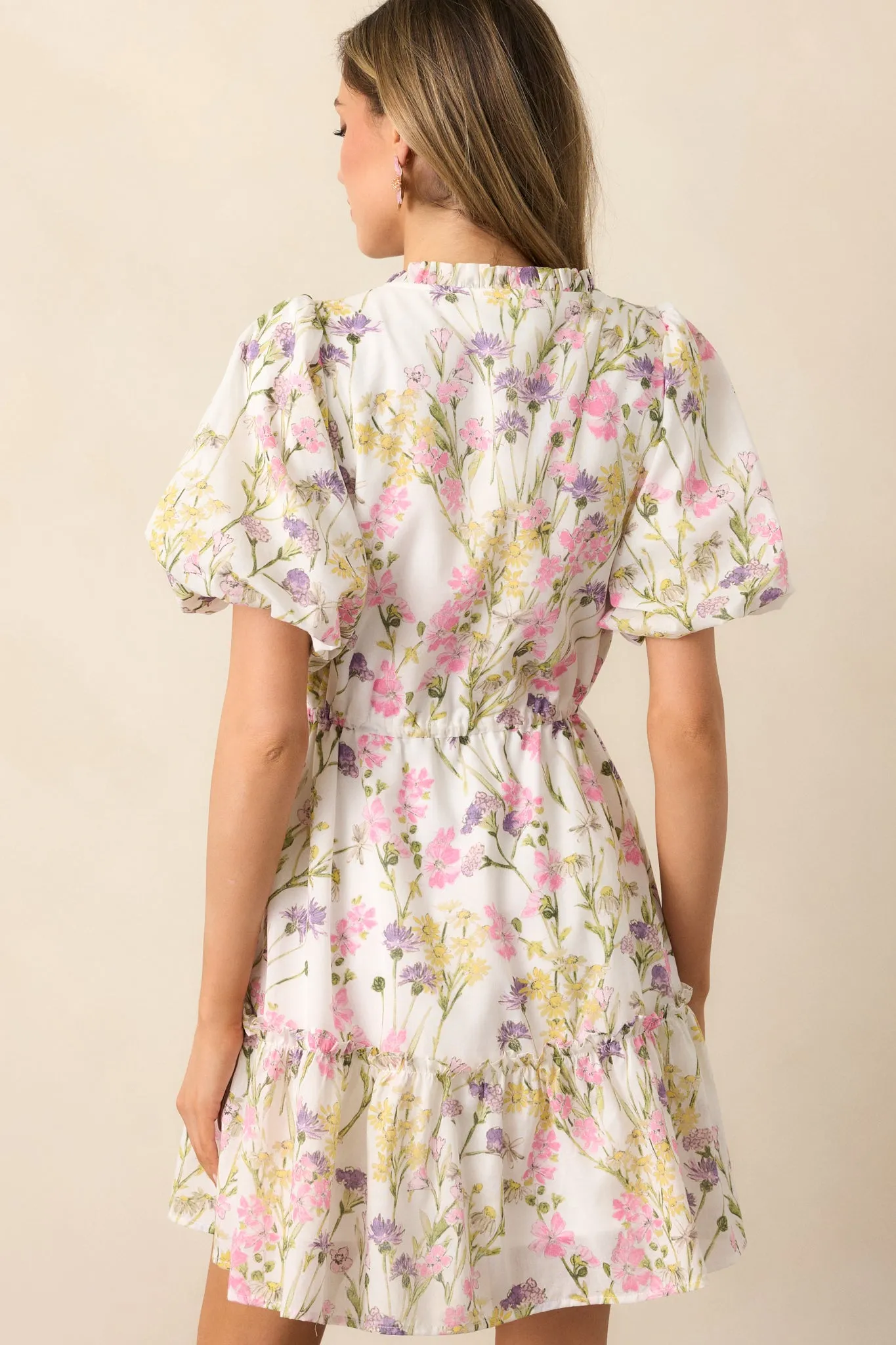 For Good Measure Ivory Floral Cotton Puff Sleeve Mini Dress