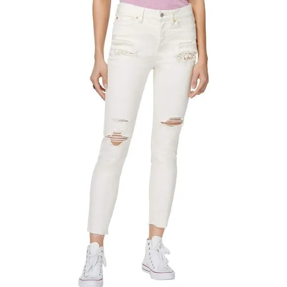 Free People Women’s White Distressed Skinny Jeans