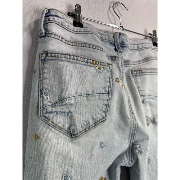 Free People x Driftwood Gizelle Distressed Embroidered Floral Ankle Jeans 29