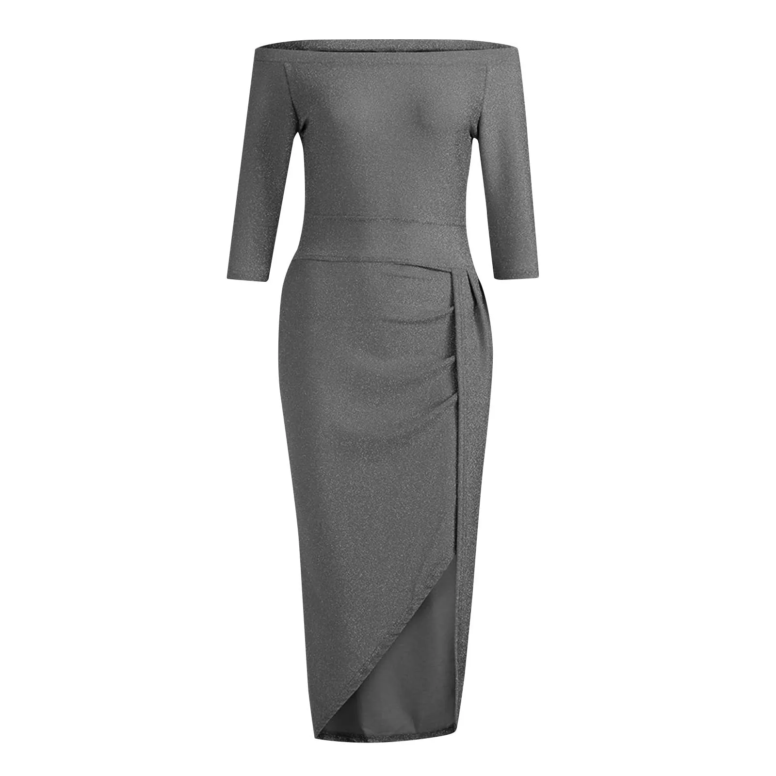 Generic Formal Dresses for Women 2024 Summer Sexy Off The Shoulder Bodycon Maxi Dresses Long Sleeve Ruched High Slit Sparkly Glitter Ball Gowns Cocktail Evening Party Dress