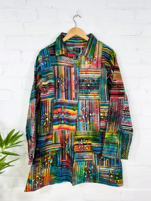 Gheri Patchwork LadieLong Buttoned Unlined Coat