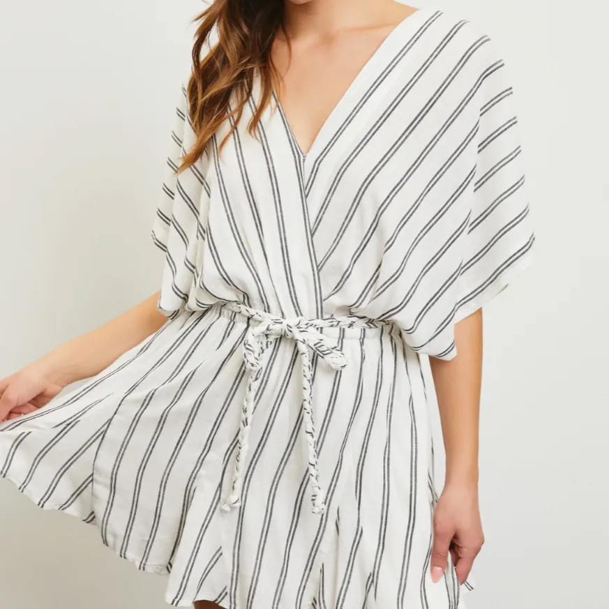 Going Abroad V-Neck Striped A-Line Dress