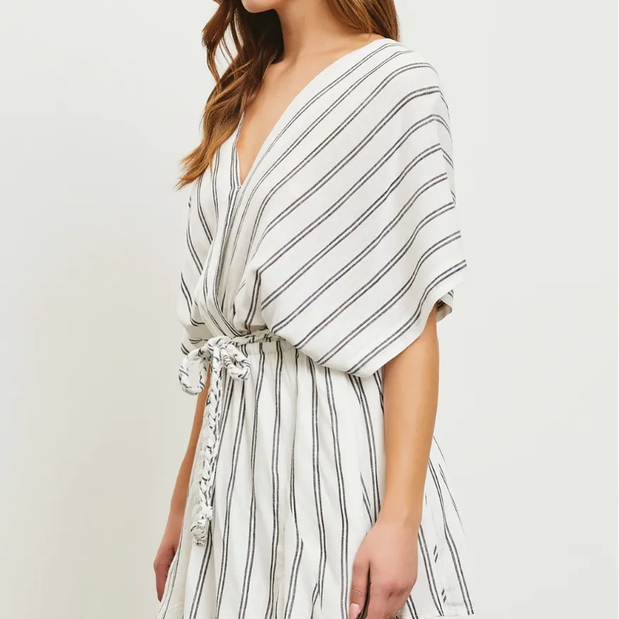 Going Abroad V-Neck Striped A-Line Dress