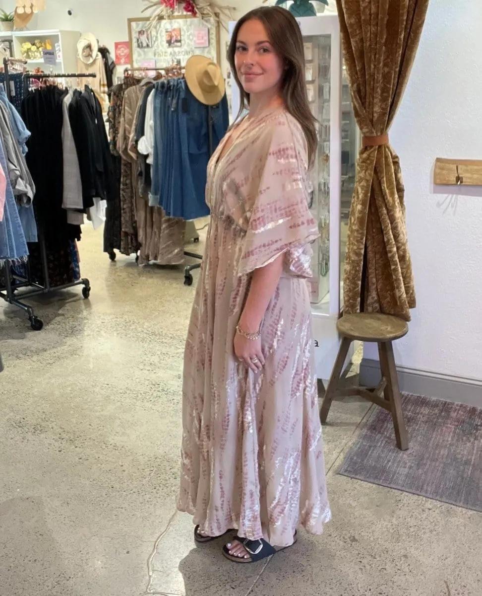 Gold Metallic Short Sleeve Dress