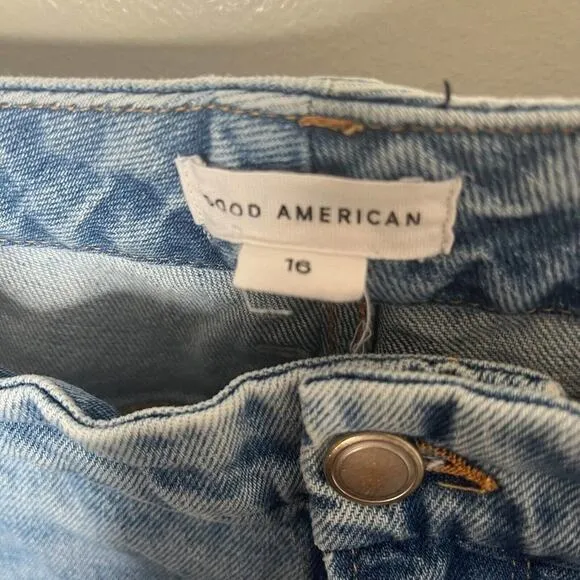 Good American Womens Blue Denim Skinny Jeans Distressed 5 Pocket Design Size 16