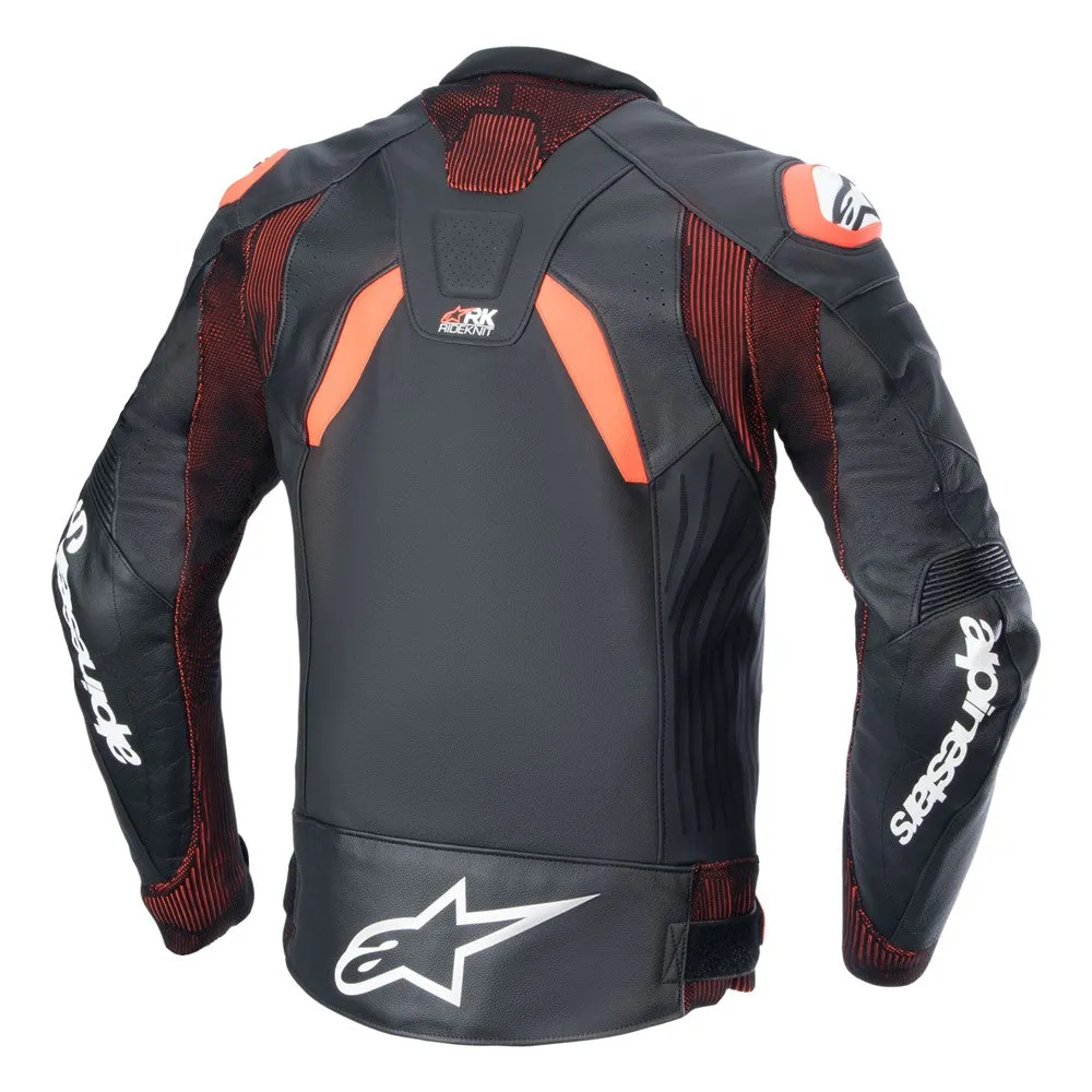 GP Plus R v4 Rideknit Leather Jacket Black/Red Fluoro/White 48